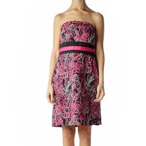 LOFT Pink Black Print Strapless Dress